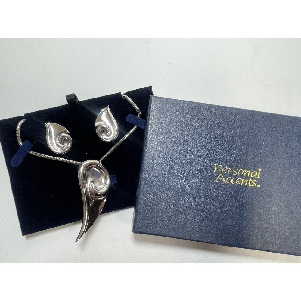 Personal Accents Silver Tone Brooch Pendant Necklace And Match Earring Set New